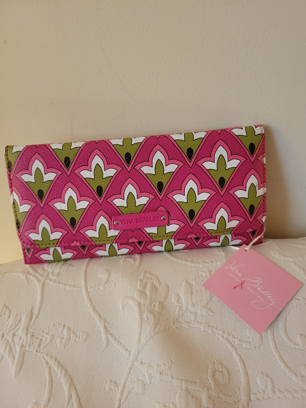 Vera Bradley Pink & Olive Green Geometric Continental Wallet